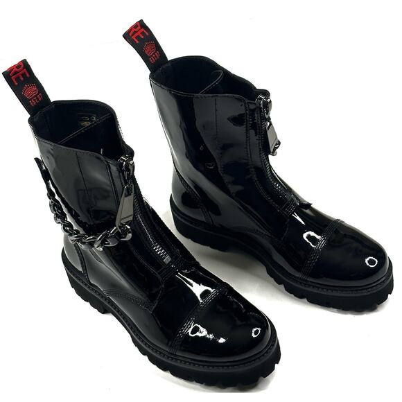 Zadig & Voltaire Joe Cecilia Black Patent Leather Chain Boots Womens EU 38/US 7 - Picture 1 of 14